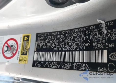 2013 Lexus Es 350 z USA, uszkodzony, nr VIN JTHBK1GG5D2012701